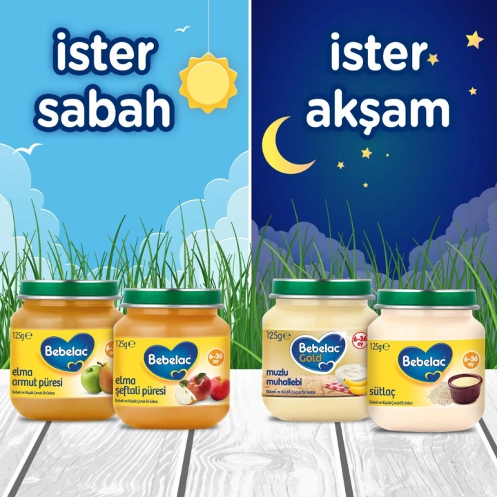 BFS   Bebelac Elma Şeftali Püresi Kavanoz Maması 125 Gr