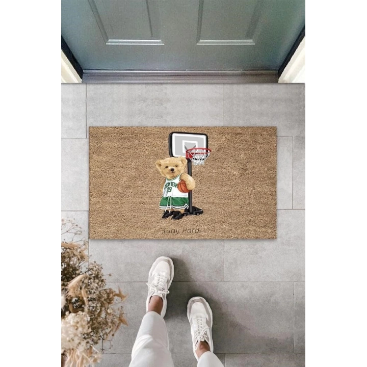 BFS Bej Kapı Önü Paspası Basketci Ayıcık Desen  K-3349