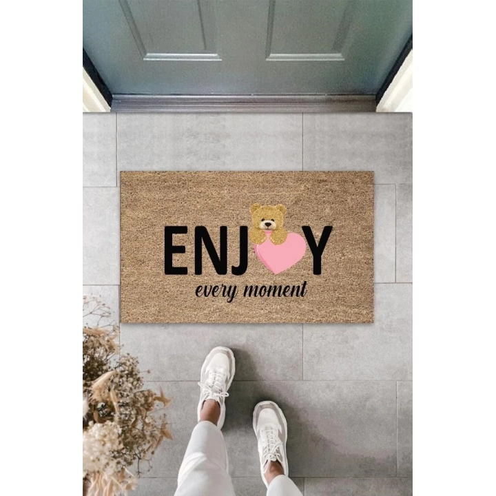 BFS Bej Kapı Önü Paspası Enjoy Ever Moment Ayıcık Desen  K-3351