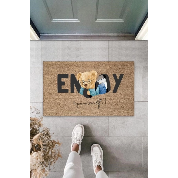 BFS Bej Kapı Önü Paspası Enjoy Yourself Ayıcık Desen  K-3337