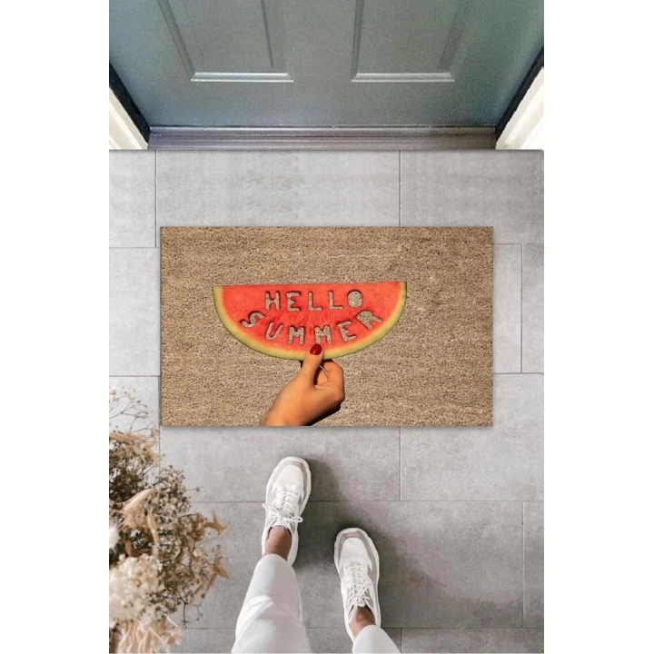 BFS Bej Kapı Önü Paspası Hello Summer Dilim Karpuz Desen  K-3264
