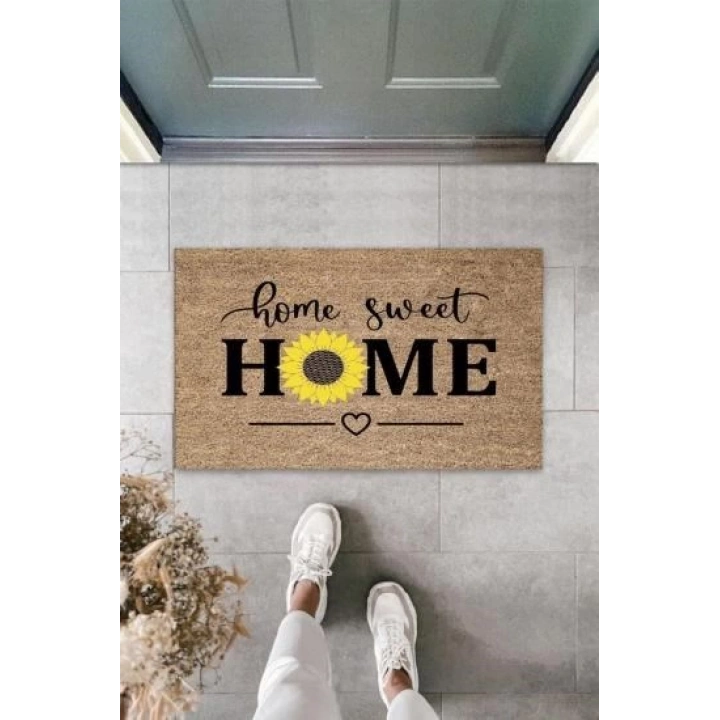 BFS Bej Kapı Önü Paspası Home Sweet Home Papatyalı Desen  K-3342