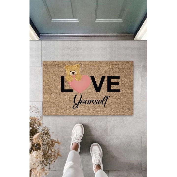 BFS Bej Kapı Önü Paspası Love Yourself Ayıcık Desen  K-3327