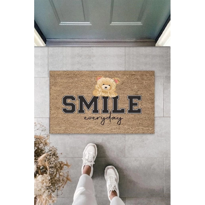 BFS Bej Kapı Önü Paspası Smile Everyday Ayıcık Desen  K-3360