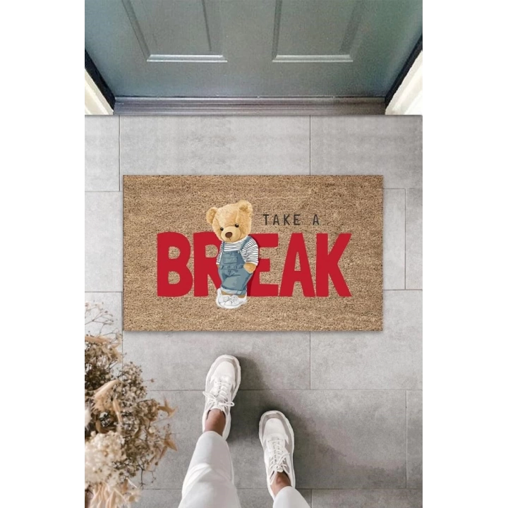 BFS Bej Kapı Önü Paspası Take A Break Ayıcık Desen  K-3354