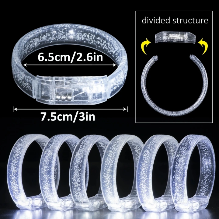 BFS Beyaz-gümüş Led Işıklı Baskı Yapılabilen Pilli Bileklik Bilezik 1,5 Cm Genişlik