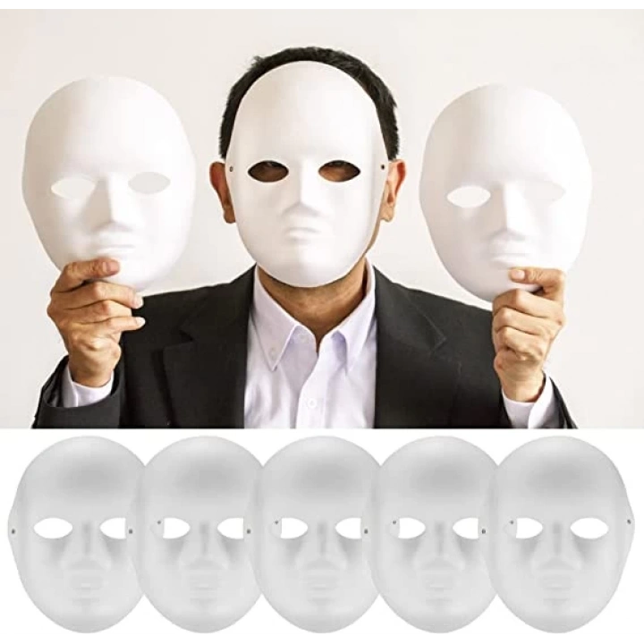 BFS   Beyaz Renk Boyanabilir Anonim Tam Yüz Cosplay Maske 24x18 cm