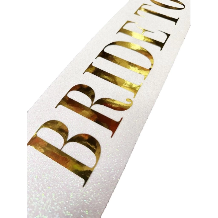 BFS   Beyaz Üzeri Altın Büyük Bride To Be Yazılı Simli Işıltılı Kuşak Kemer 10x80 cm