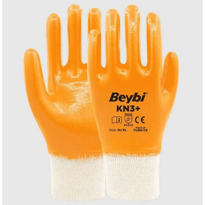 BFS Beybi KN3+ No:10 Sarı Tam Nitril Pamuk Eldiven 1 Adet