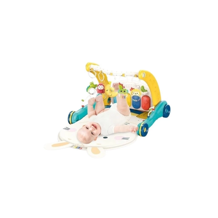 BFS  BIB6015 -Vardem Piyanolu 2 in 1 Bebek Yürüteci ve Tavşan Desenli Mavi Oyun Halısı