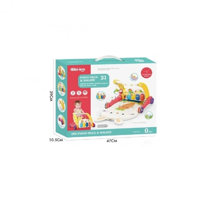 BFS  BIB6016- Vardem Piyanolu Bebek Yürüteci ve Tavşan Desenli Kırmızı Oyun Halısı  2 in 1