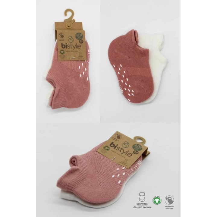 BFS  Bistyle 2Li Sneakers Kaymaz Colours Penye Çorap BS20104 Ekru Pudra