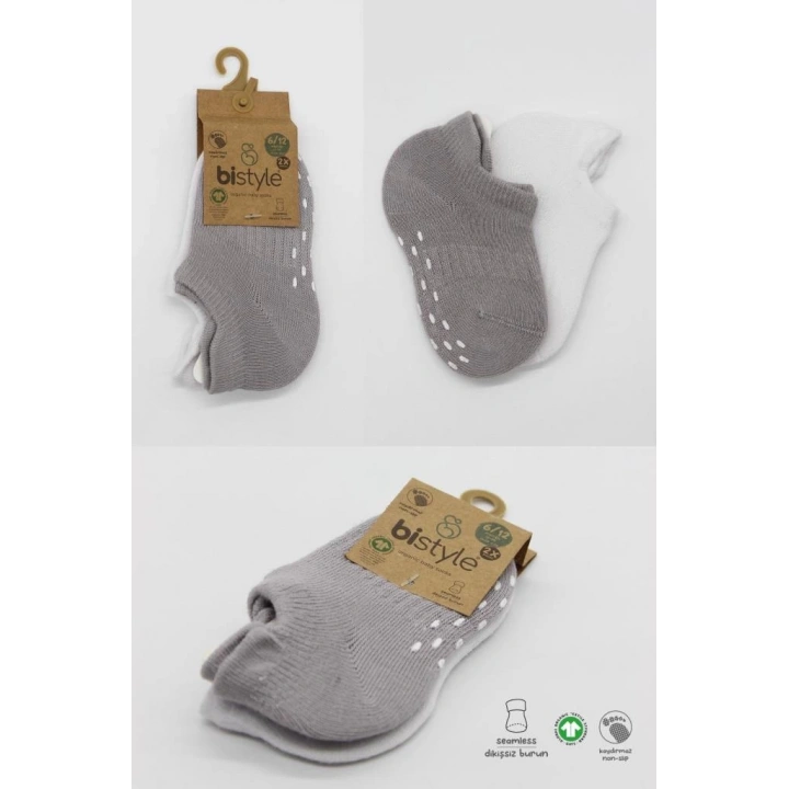 BFS  Bistyle 2Li Sneakers Kaymaz Colours Penye Çorap BS20104 Gri Beyaz
