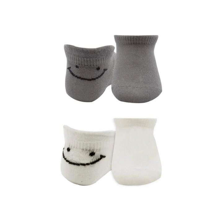 BFS   Bistyle 2Li Sneakers Smile Penye Çorap BS20106 Gri Ekru