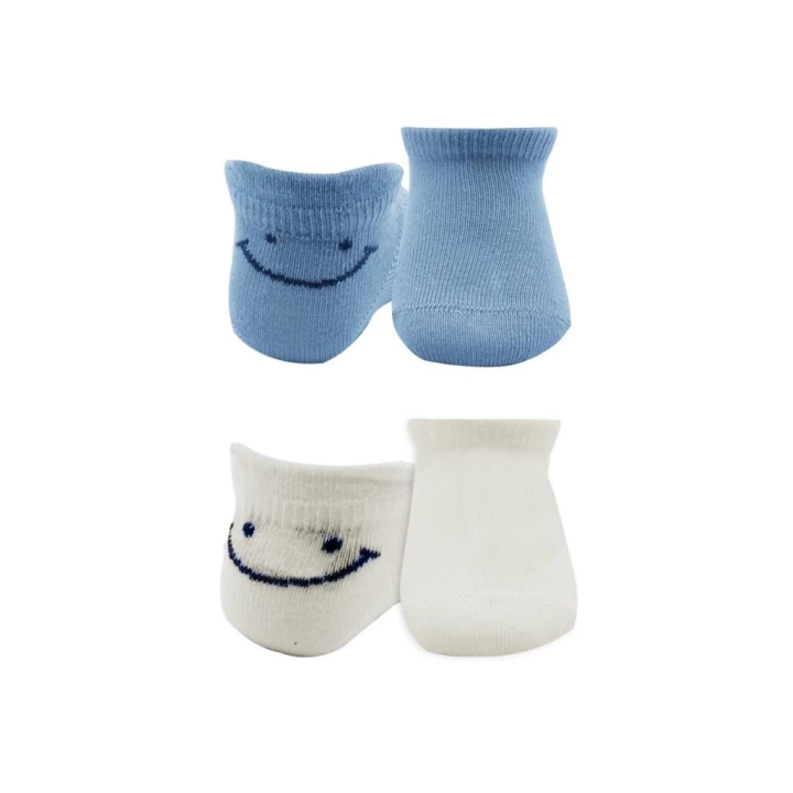 BFS   Bistyle 2Li Sneakers Smile Penye Çorap BS20106 Mavi Ekru