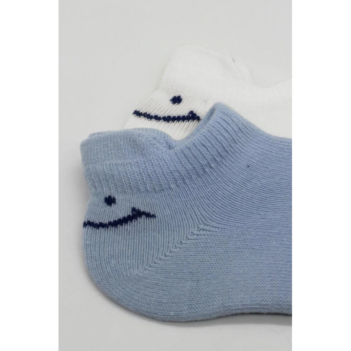 BFS   Bistyle 2Li Sneakers Smile Penye Çorap BS20106 Mavi Ekru