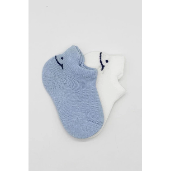 BFS   Bistyle 2Li Sneakers Smile Penye Çorap BS20106 Mavi Ekru