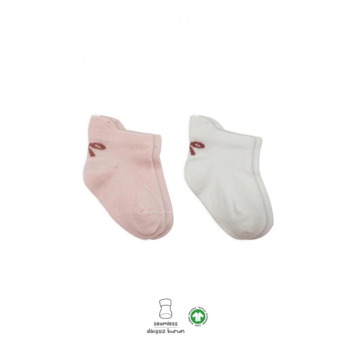 BFS   Bistyle 2Li Sneakers Smile Penye Çorap BS20106 Pembe Ekru