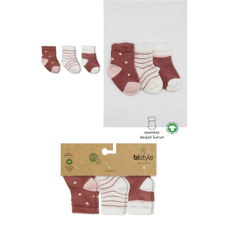 BFS   Bistyle 3Lü Penye Kız Soket Çorap BS10112 Pudra