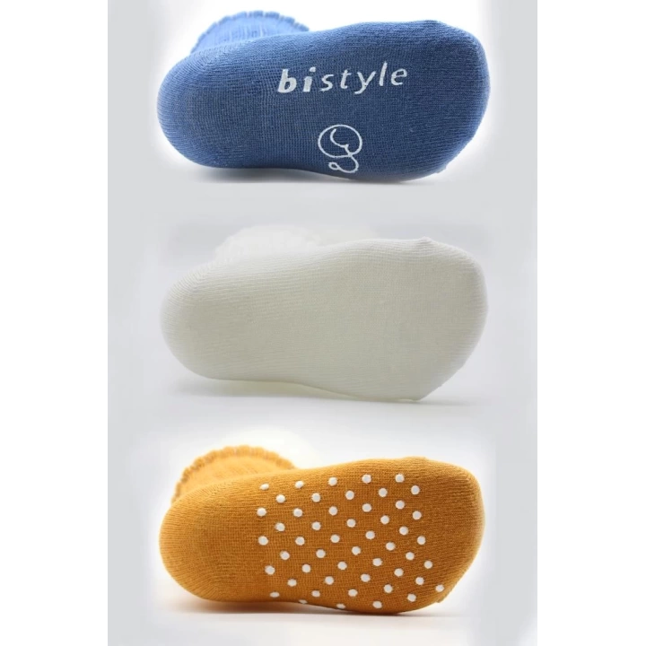 BFS   Bistyle Basic Kaymaz Penye Soket Çorap 3Lü BS10106 İndigo Ekru Hardal