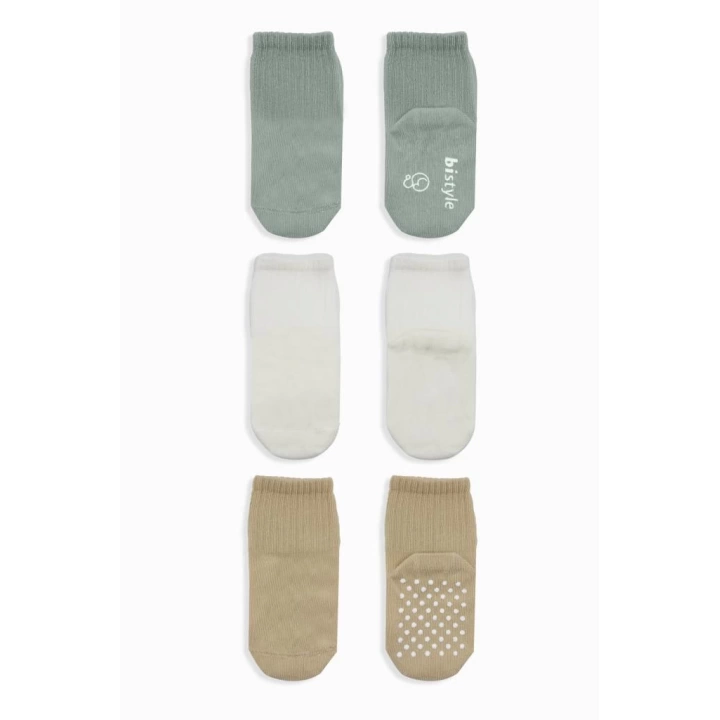 BFS   Bistyle Basic Kaymaz Penye Soket Çorap 3Lü BS10106 Nil Ekru Bej
