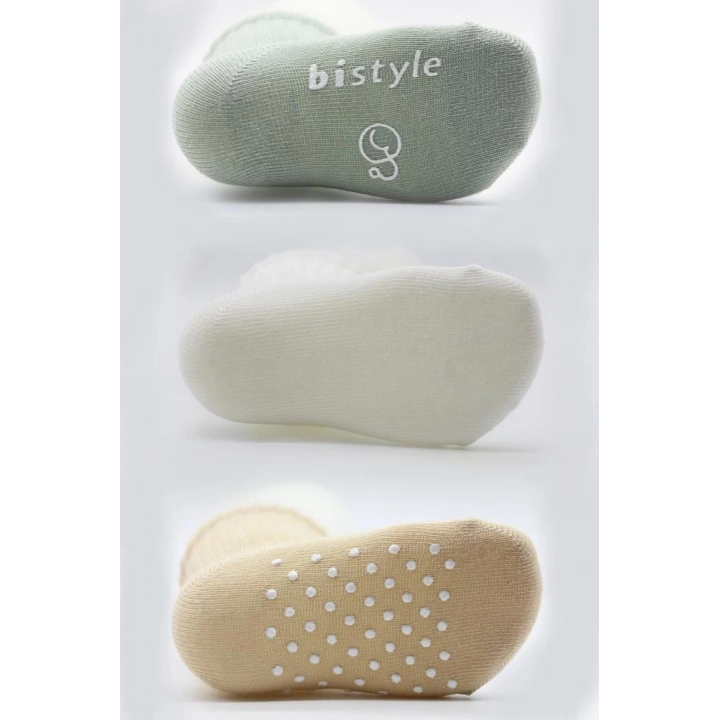 BFS   Bistyle Basic Kaymaz Penye Soket Çorap 3Lü BS10106 Nil Ekru Bej