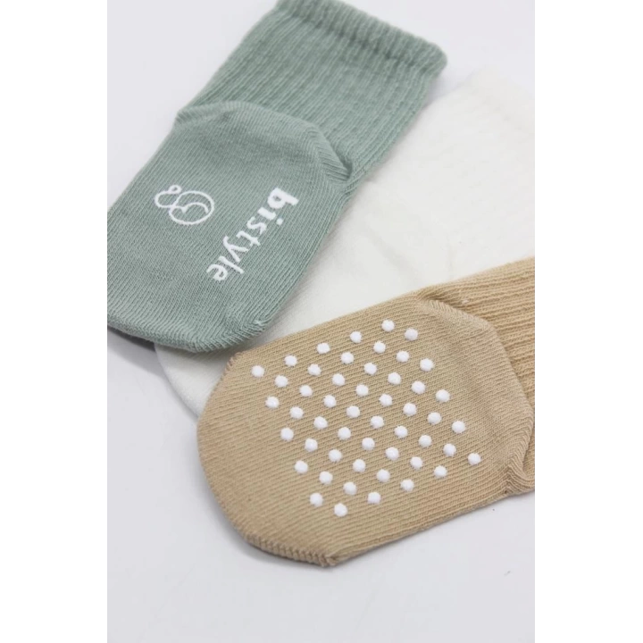 BFS   Bistyle Basic Kaymaz Penye Soket Çorap 3Lü BS10106 Nil Ekru Bej