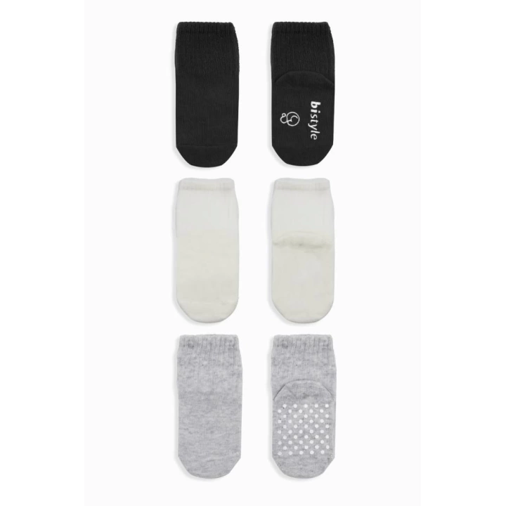 BFS   Bistyle Basic Kaymaz Penye Soket Çorap 3Lü BS10106 Siyah Ekru Gri