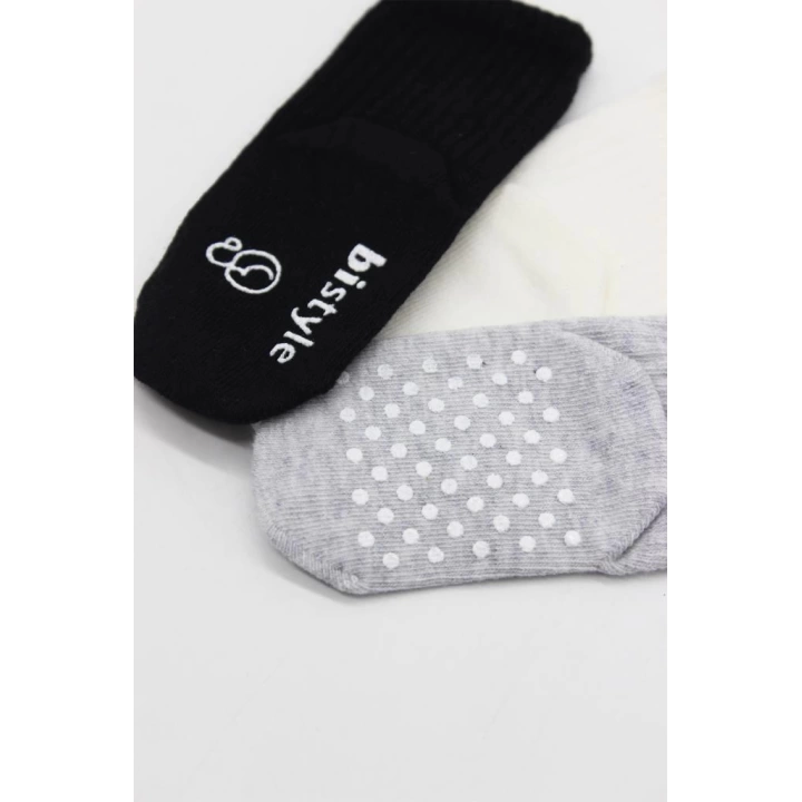 BFS   Bistyle Basic Kaymaz Penye Soket Çorap 3Lü BS10106 Siyah Ekru Gri