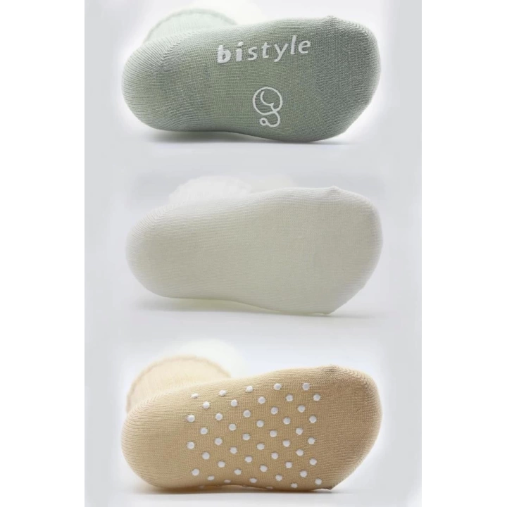 BFS   Bistyle Basic Kaymaz Penye Soket Çorap 3Lü BS10107 Nil Ekru Bej