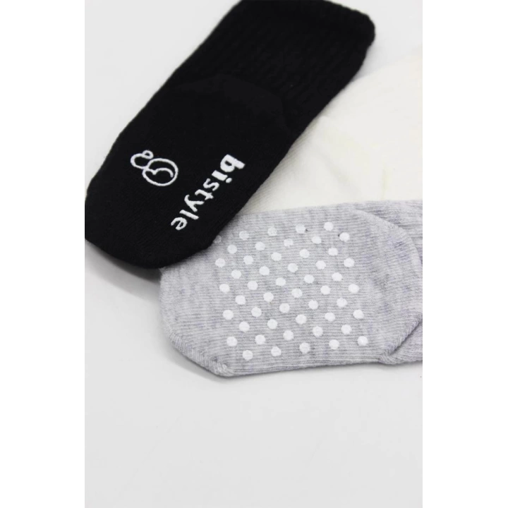 BFS   Bistyle Basic Kaymaz Penye Soket Çorap 3Lü BS10107 Siyah Ekru Gri