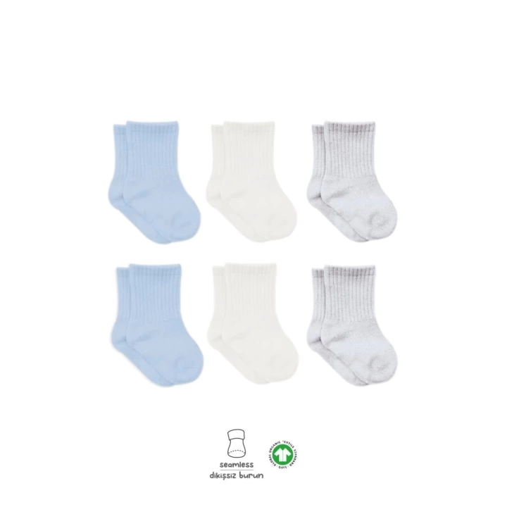 BFS   Bistyle Basic Penye Soket Çorap 6Lı BS10101B Mavi Ekru Gri