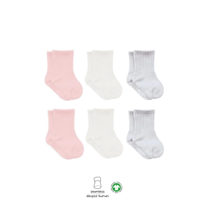 BFS   Bistyle Basic Penye Soket Çorap 6Lı BS10101B Pembe Ekru Gri