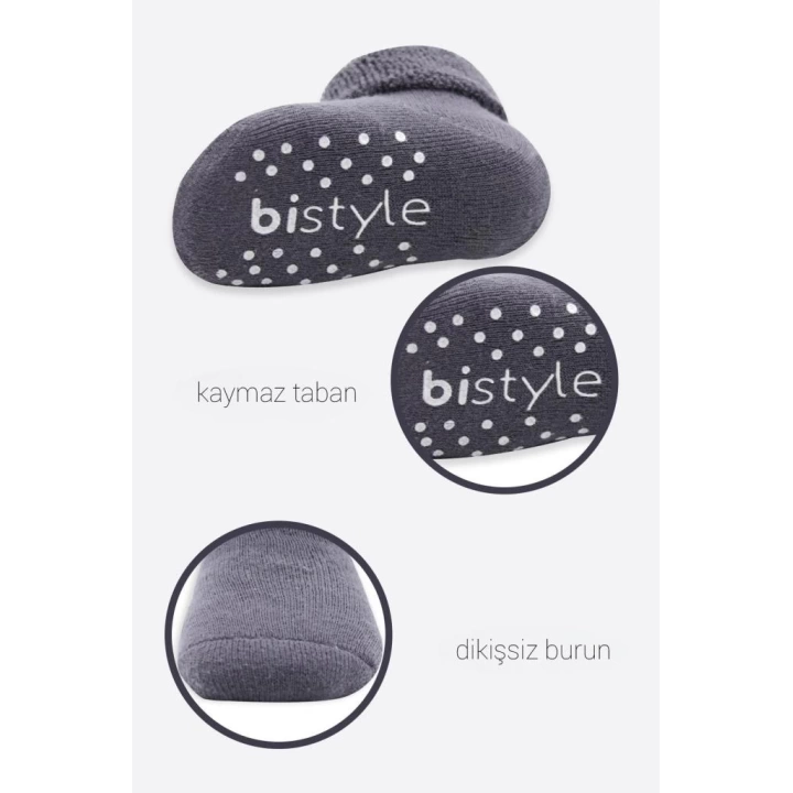 BFS   Bistyle Çemberli Kaymaz Havlu Soket Çorap 2Li BS10503 Gri-Antrasit