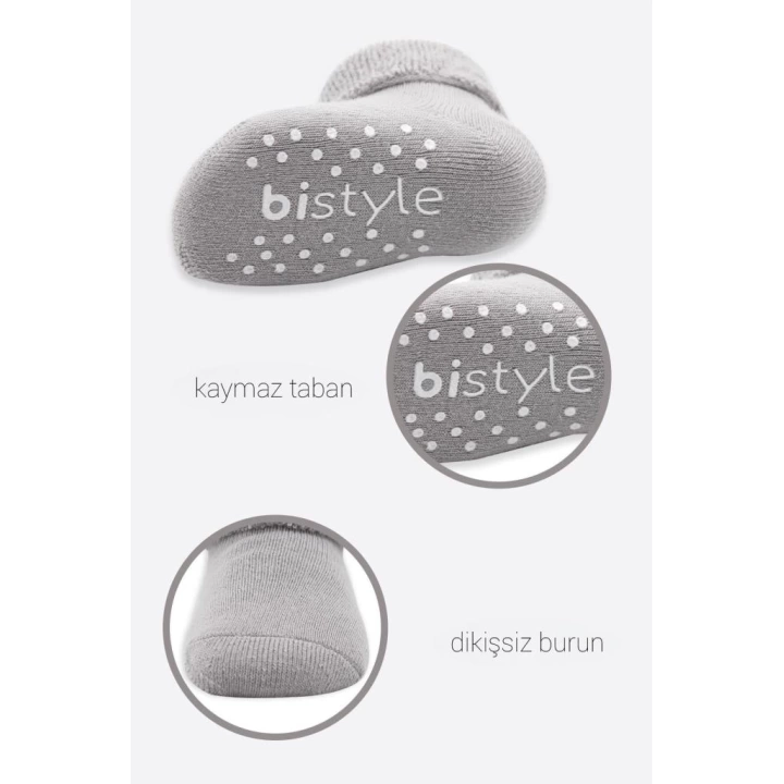 BFS   Bistyle Çemberli Kaymaz Havlu Soket Çorap 2Li BS10503 İndigo Gri