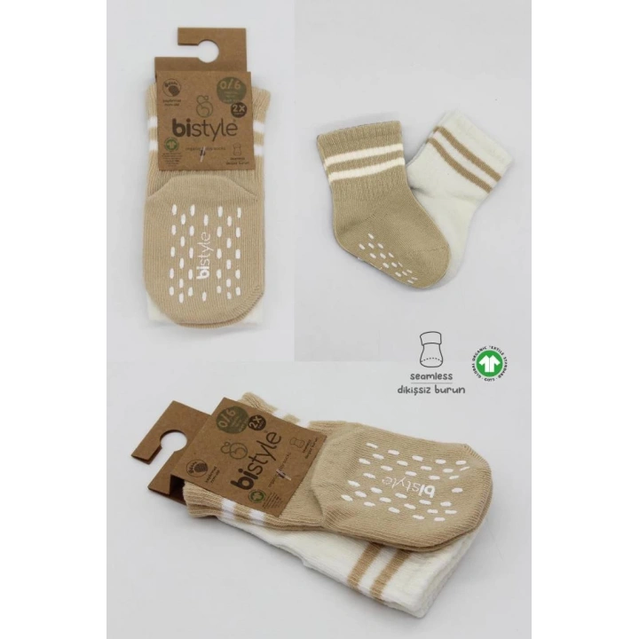 BFS   Bistyle Çemberli Kaymaz Soket Çorap 2Li BS10125 Bej-Ekru