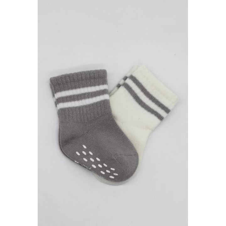 BFS   Bistyle Çemberli Kaymaz Soket Çorap 2Li BS10125 Gri Ekru