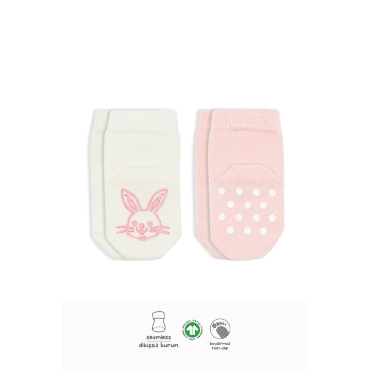 BFS    Bistyle Hayvan Figürlü Kaymaz Soket Çorap 2Li BS10104 Pembe Ekru