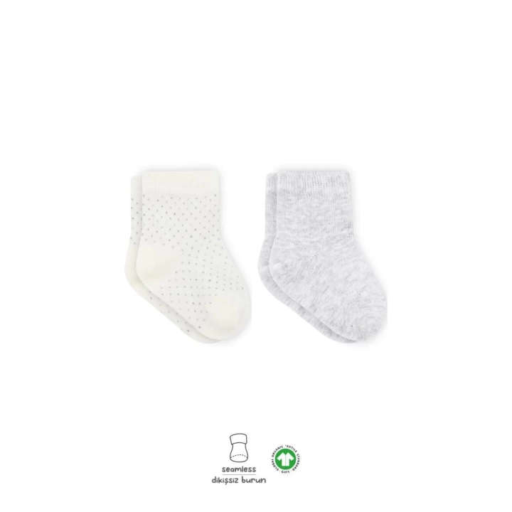 BFS   Bistyle Puan Derby Penye Soket Çorap 2Li BS10103 Gri Ekru