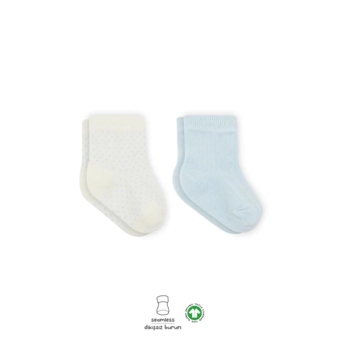 BFS   Bistyle Puan Derby Penye Soket Çorap 2Li BS10103 Mavi Ekru