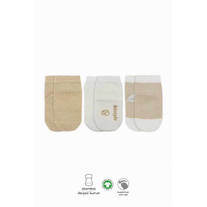 BFS   Bistyle Puanlı Kaymaz Penye Soket Çorap 3Lü BS10108 Bej