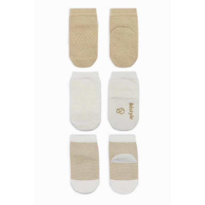 BFS   Bistyle Puanlı Kaymaz Penye Soket Çorap 3Lü BS10108 Bej