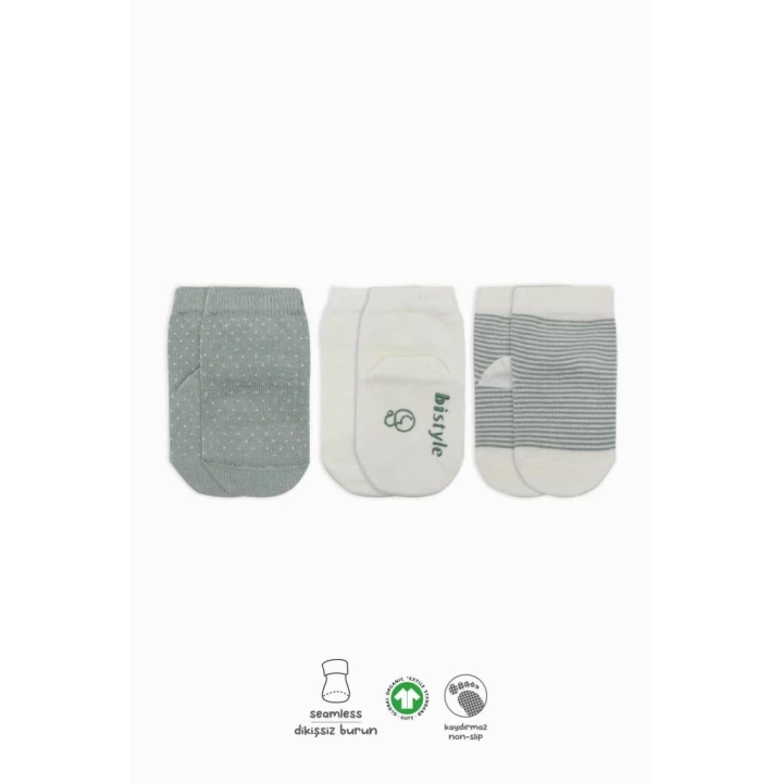 BFS   Bistyle Puanlı Kaymaz Penye Soket Çorap 3Lü BS10108 Nil