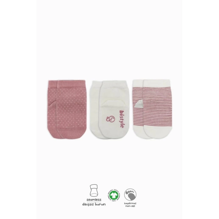 BFS   Bistyle Puanlı Kaymaz Penye Soket Çorap 3Lü BS10108 Pudra