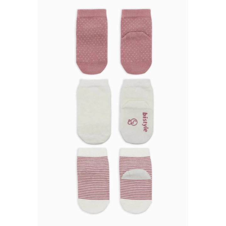 BFS   Bistyle Puanlı Kaymaz Penye Soket Çorap 3Lü BS10108 Pudra