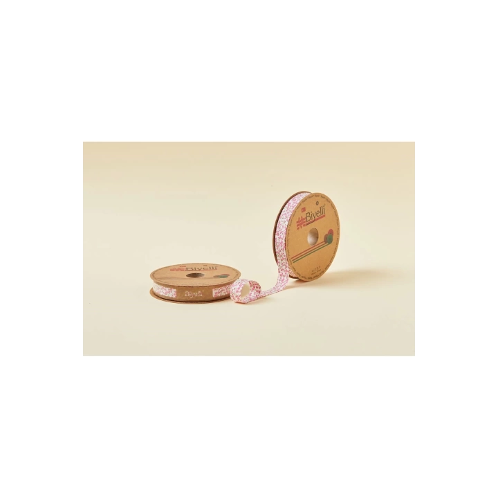 BFS Biye Çiçekli Katlı A02 Pembe 2 cm 25 Metre %65 Koton %35 Polyester