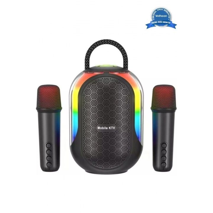 BFS Bluetooth Çift Mikrofonlu Kablosuz Karaoke Rgb Işıklı Yüksek Sesli Müzik 4 Ses Degıstırme