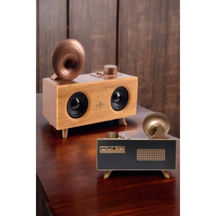 BFS Bluetooth Hoparlör Ahşap Klasik Retro Gramofon Bluetooth Müzik Kutusu