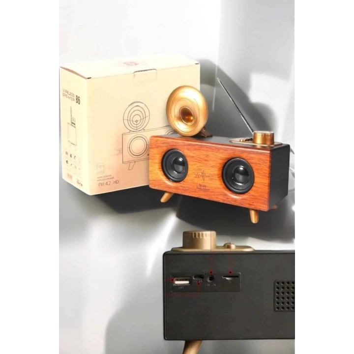 BFS Bluetooth Hoparlör Ahşap Klasik Retro Gramofon Bluetooth Müzik Kutusu