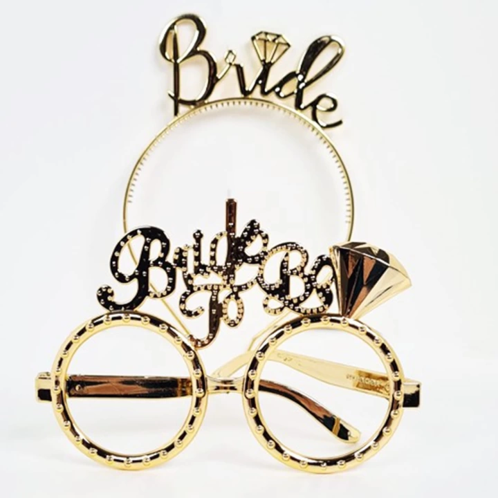BFS   BrideYazılıTaçveBrideToBeYazılıGözlükSetiAltınRenk